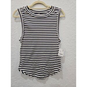 Free People Women's Tank Top Striped Sleeveless Navy Combo Ribbed Knit Size L